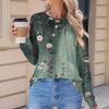 Women's Fashionable Casual Floral Retro Print Pleated Comfortable Round Neck Loose Long Sleeve T-shirt Top