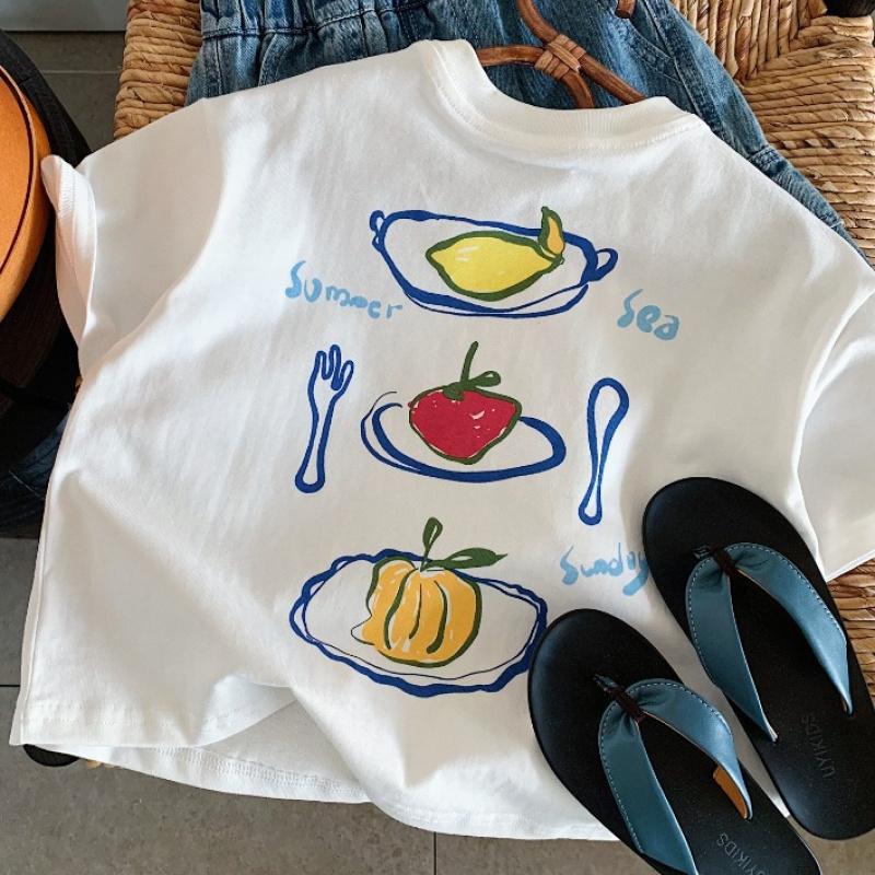 Children'S Korean Cartoon Printed Short Sleeved T-Shirt For Boys And Girls 2026 Summer New Baby Round Neck Loose Tops
