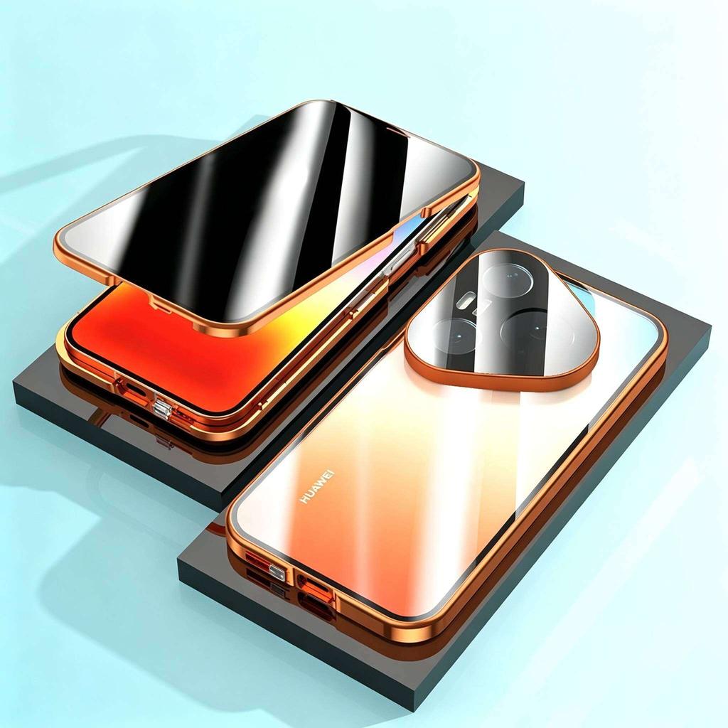 Anti-gluurhoesje voor Huawei Pura 90 Pro Max, Dubbelzijdig Gehard Glas, Metalen Frame met Camera Beschermer Telefoon Bumper