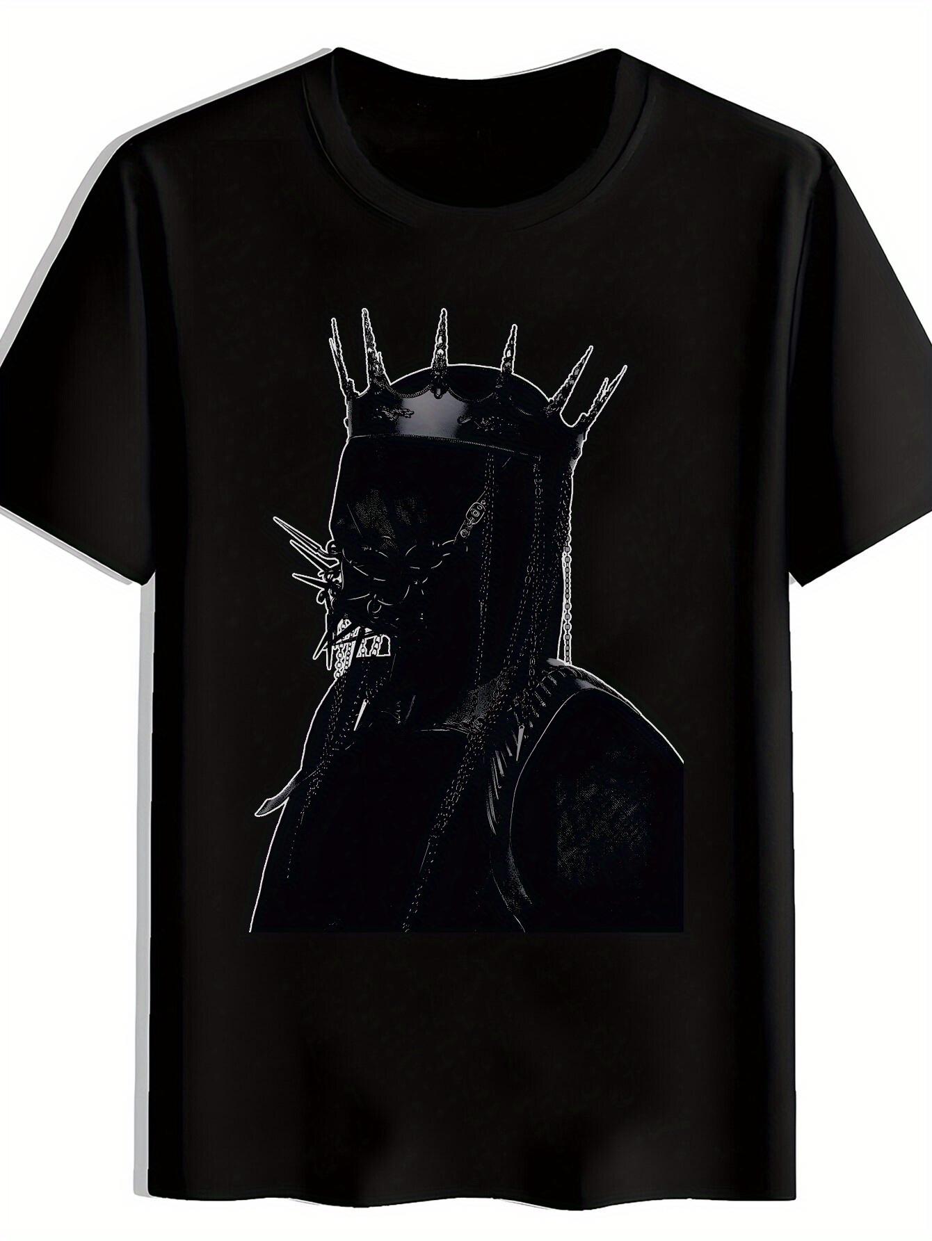 Black Graphic T-shirt with Skull & Crown Design - Edgy Gothic Style M