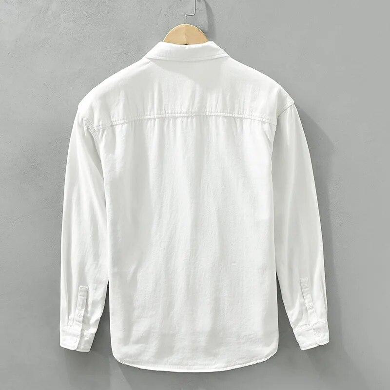 2024 Spring White Shirt Men Casual Long Sleeve Shirts 100% Cotton Plaid Patchwork Designer Loose Men's Fashion Shirt