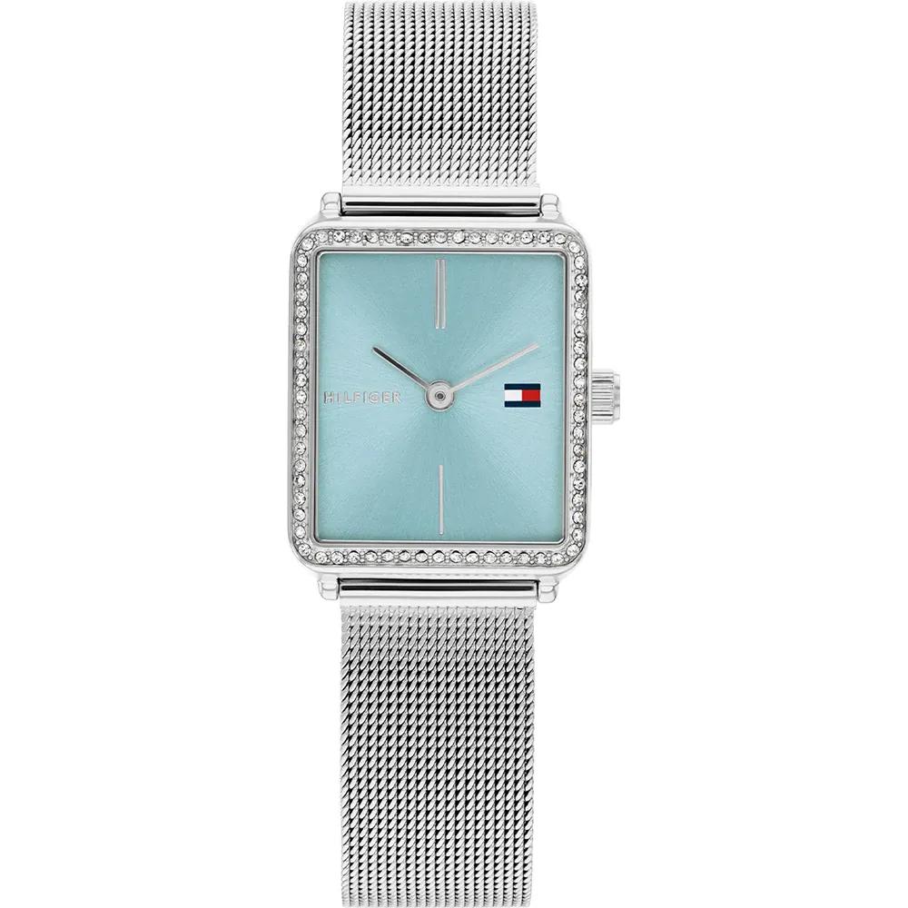 Tommy Hilfiger Tea Tank Light Blue Dial Silver Stainless Steel Mesh Ladies  Quartz Watch 1782789 светло-синий
