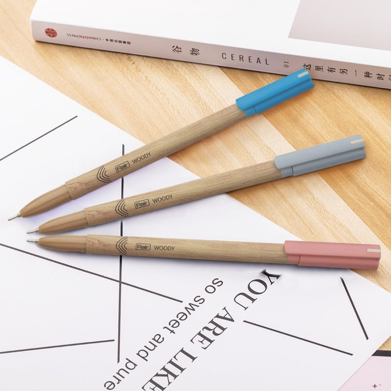 Flair Woody Ball Pen Wallet Pack Of 10 Black Ink 0.7 mm Smooth Writing Ballpoint Pens For Office School And Home Use