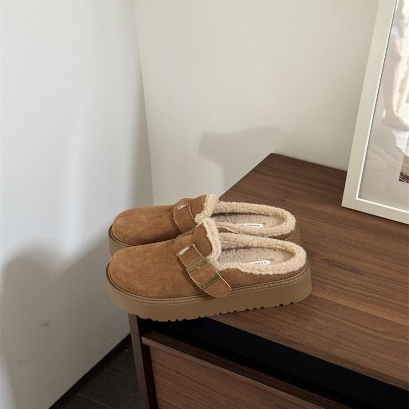 Height-increasing thick-soled versatile warm-keeping, piled and thickened snow boots for women's autumn and winter fluffy slippers, wearing a cotton m