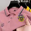 Camisa Polo Masculina Gola Lapela Manga Longa Outono Emblema Bordado Camiseta Clássica Business Elegante Roupa Masculina