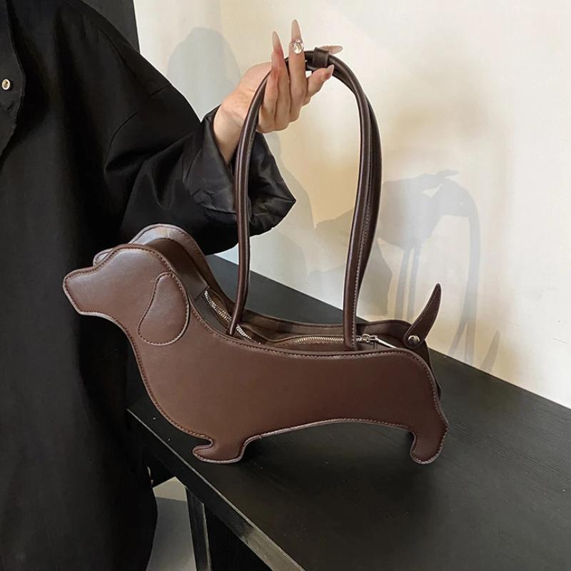 INS Dreidimensionaler Dackel Schultertasche PU-Leder Retro Handtasche Koreanisches Design Unterarmtasche Geldbörse und Handtasche Designer Tasche