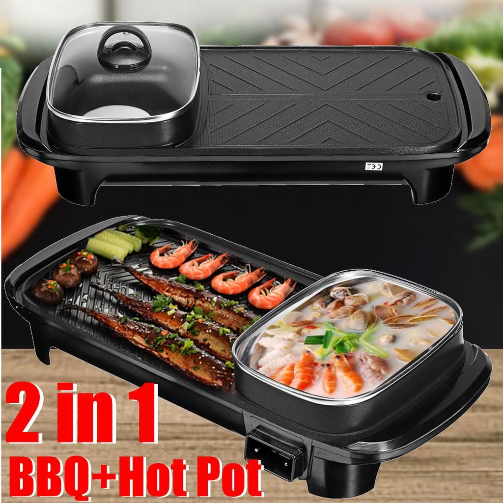 Корейский гриль и хот-пот 2 в 1 Самгёпсаль Барбекю | Электрический прямоугольный гриль | Шабу-шабу