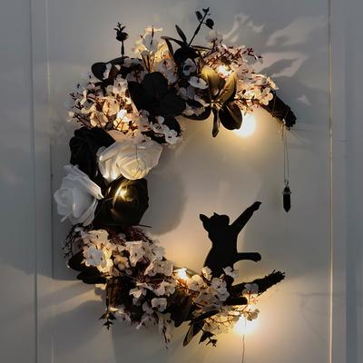 Ornament Door Shaped Wreaths Door Decorations Roses Front Halloween Halloween Black Signs Welcome Sign Garland Moon Goth Cats