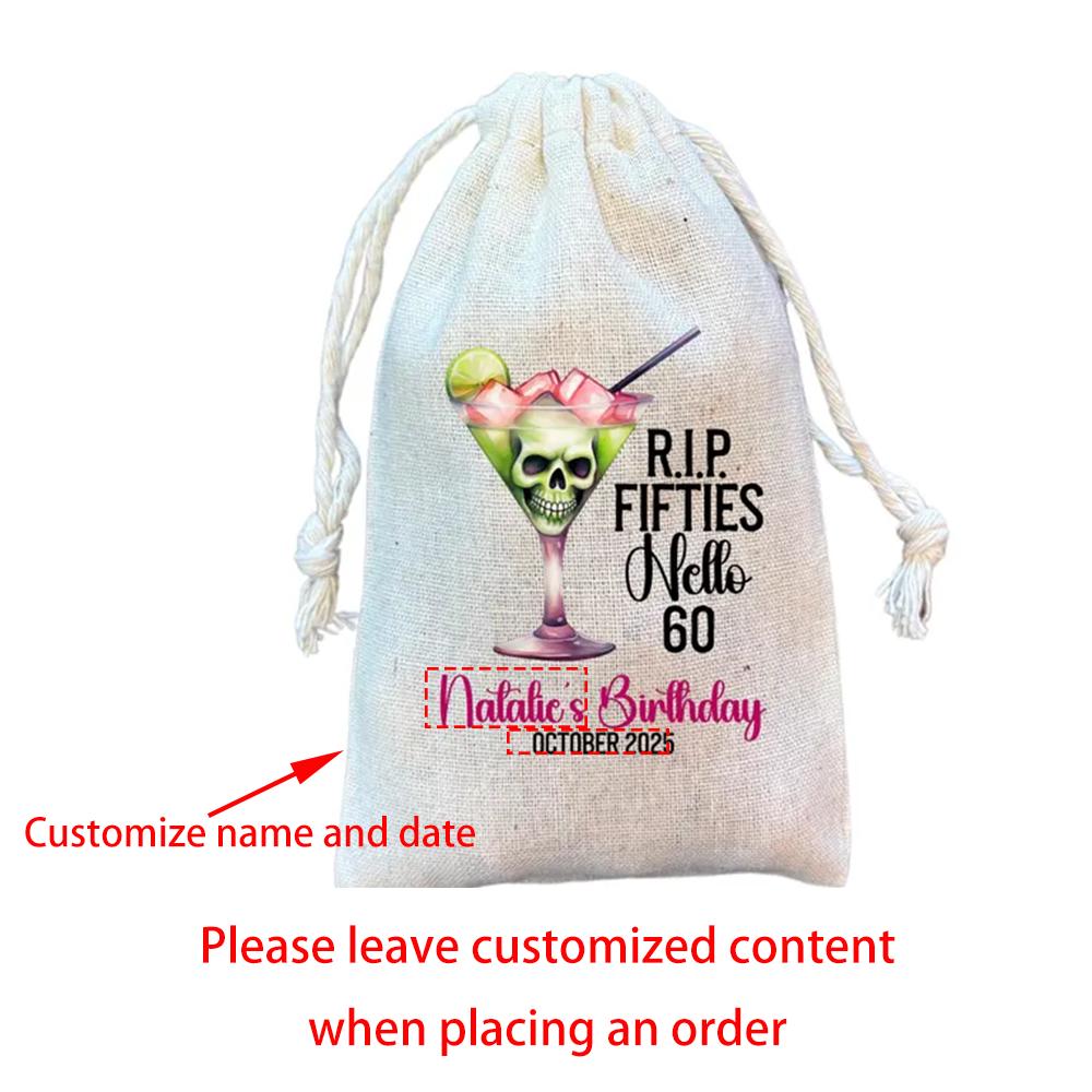Custom 4Pcs Halloween Birthday Hangover Kit Bags Milestone Party Favor RIP 30th 40th 50th 60th Goth Birthday Drawstring Bags