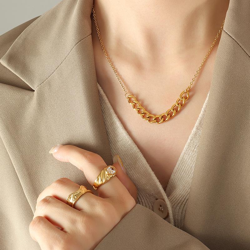 European & American Bold Thick Chain Patchwork Necklace for Women - Hip Hop Trend, 18K Gold-Plated Titanium Steel Jewelry