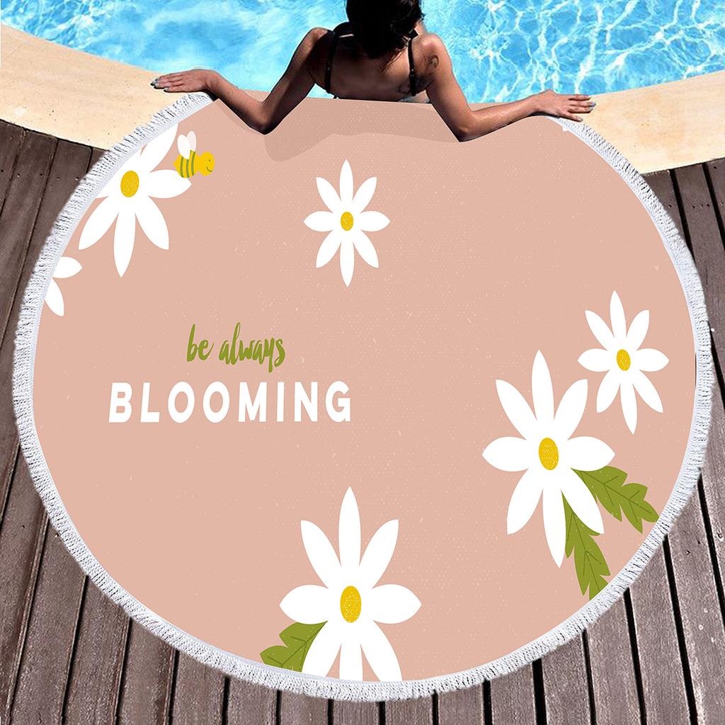Botanical Daisy Floral Round Beach Towel,Microfiber Garden Flower Circle Beach Blanket,Roundie Yoga Meditation Mat Picnic Rug