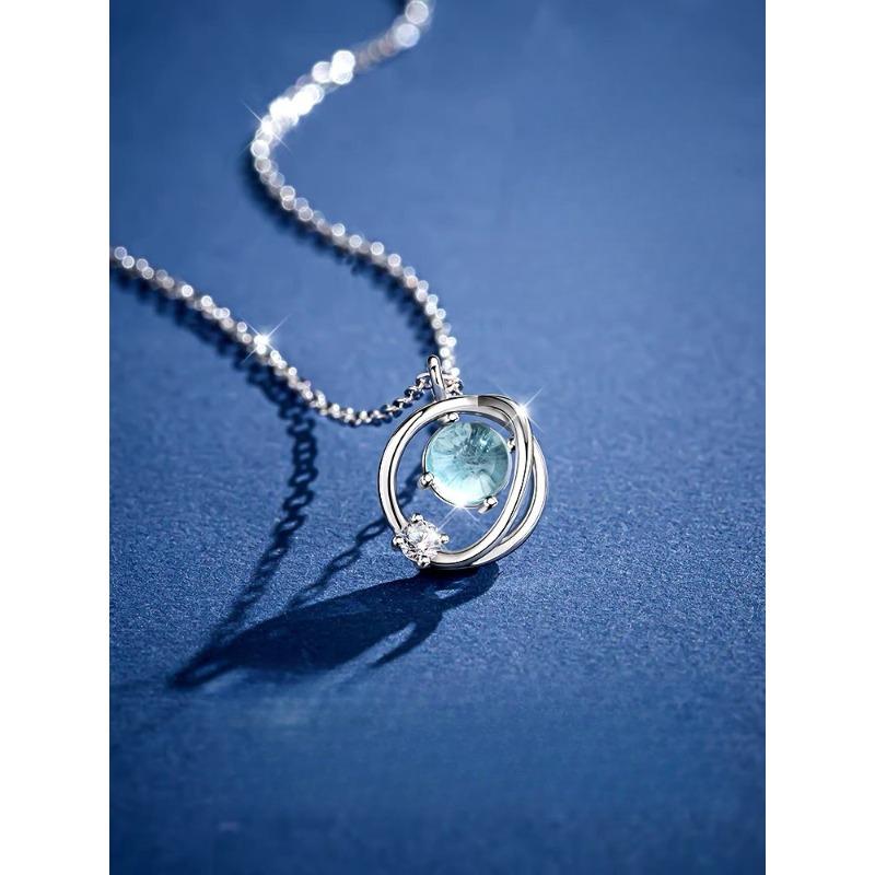 Dream Planet Blue Glazed Crystal Necklace Japan And Korea Compact Fresh Ins Wind Clavicle Chain Pendant Premium