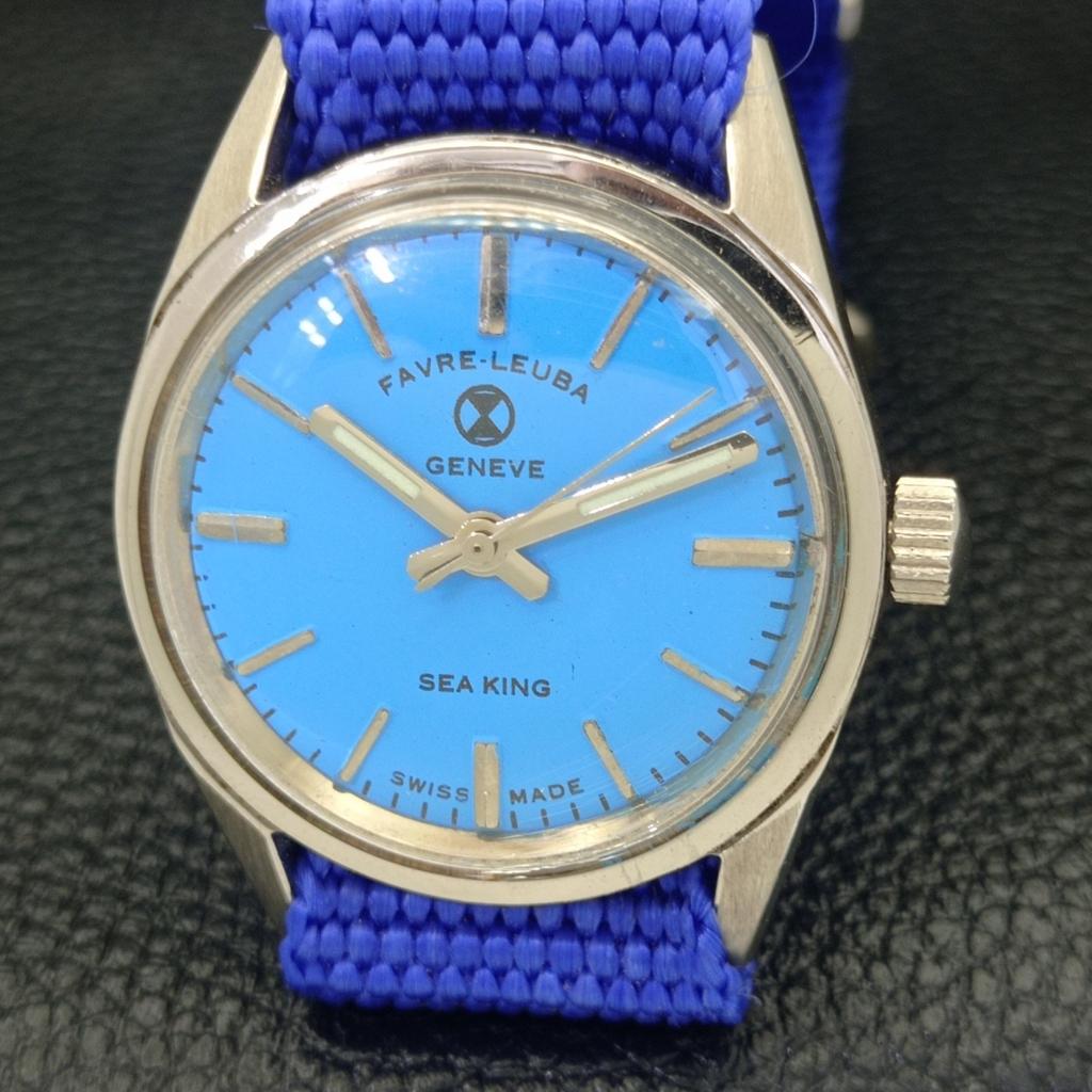 HAND-WINDING VINTAGE FAVRE LEUBA GENEVE SWISS MENS SKY BLUE DIAL WATCH A436202-2 R128-a436202