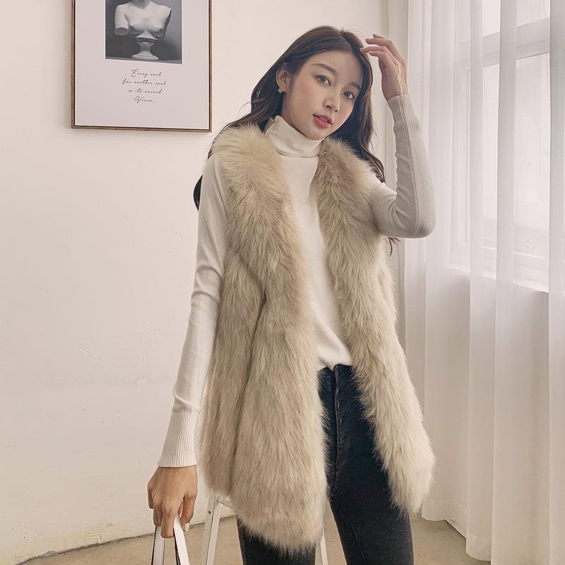 Herbst und Winter neue große Wassertropfen Imitation Fuchsfell Weste Damen mittellange und lange integrierte Pelzweste
