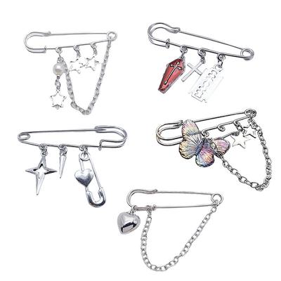 Gothic Brooch Cross /Blade/Five-Pointed Star /heart Paper Clip Lapel Pin Brooch Fashion Sneaker Badge Shirt Collar Accessory