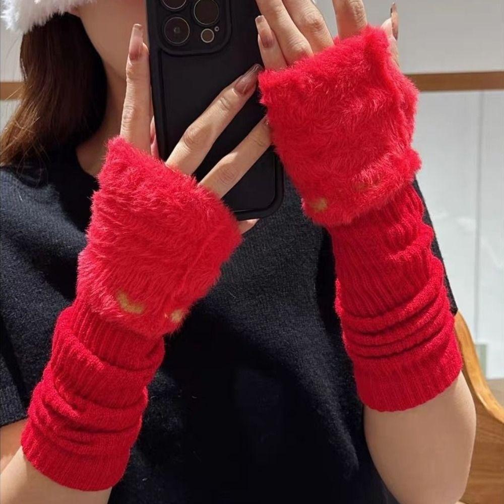 Korean Style Mink Fleece Half Finger Gloves Solid Color Y2k Winter Mittens Women