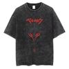 Berserk Anime Guts Charakter Vintage Gewaschenes Baumwoll-T-Shirt Retro Manga Grafik Sommer Kurzarm Locker Geschnittene Oberteile Für Männer Frauen Tägliche Freizeitkleidung