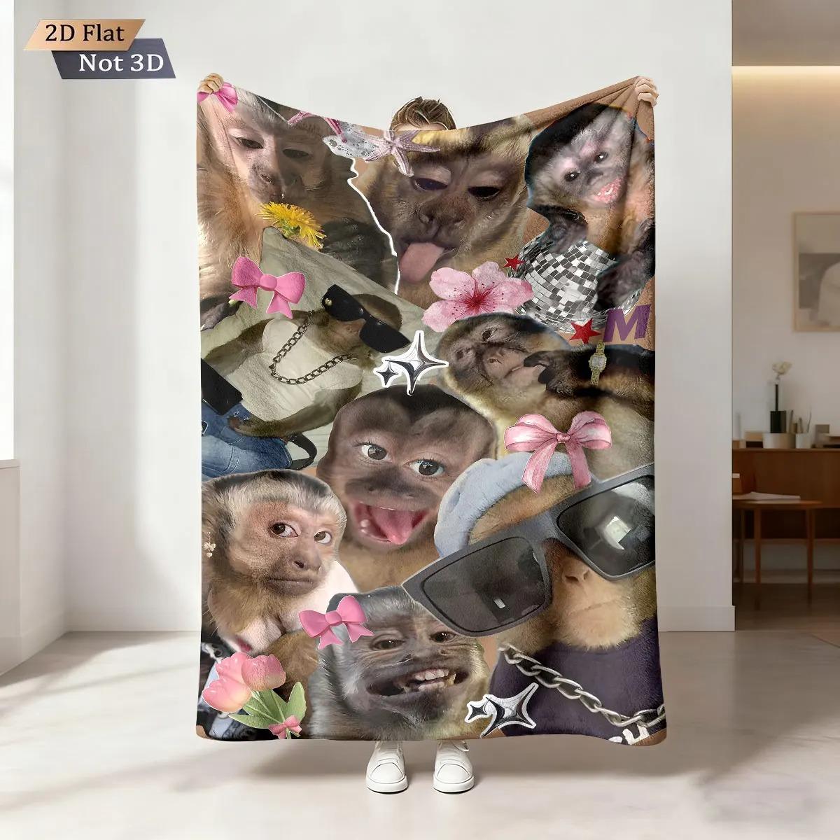 1pc Funny Monkey Print Flannel Blanket With Multiple Sizes Soft Comfortable Nap And Leisure Blanket throw blanket Home Travel 75x90cm