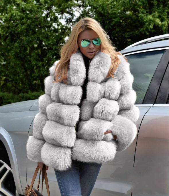 Women's Autumn/Winter Faux Fur Coat with Fox Fur Accents