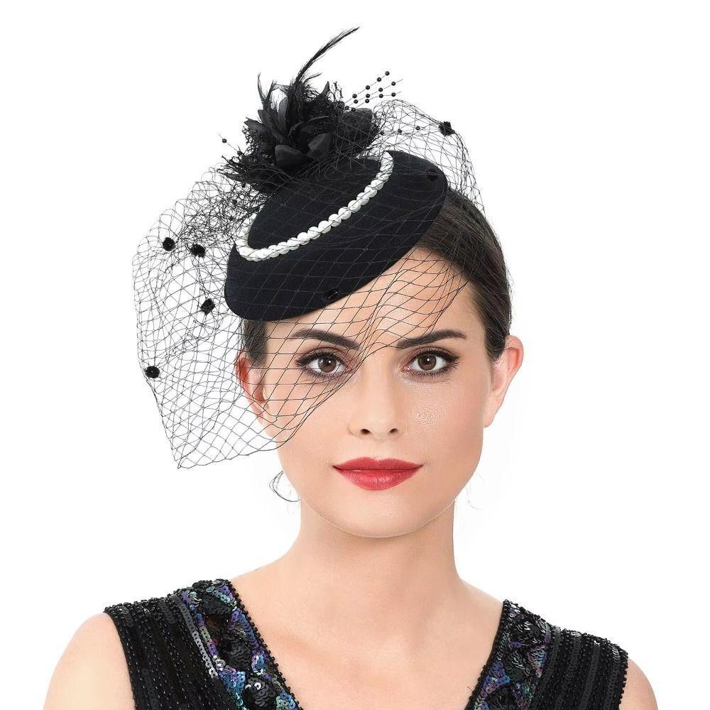 New Mesh Elegant Bridal Headwear Vintage Pearl Flower Pillbox Hats Temperament Mesh Wedding Veil Hat For Women