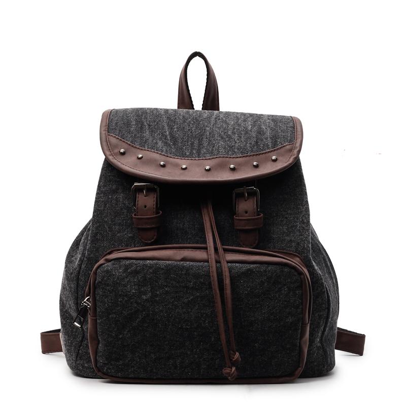 

Женский рюкзак большой вместимости с цветными блоками для школьников чёрный