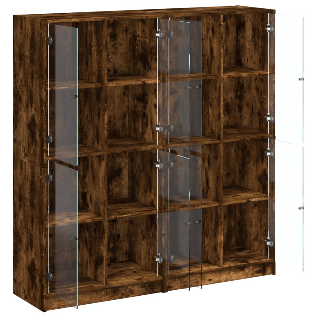 Bookshelf with Doors Smoked Oak 136 X 37 X 142 Cm Engineered Wood