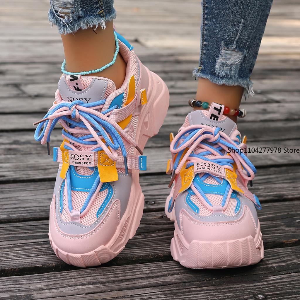 Fashion Women Sneakers Mesh Breathable Platform Sneakers 2025 Women Casual Lace Up Outdoor Women Shoes Low Top Sneakers Zapatos De Mujer