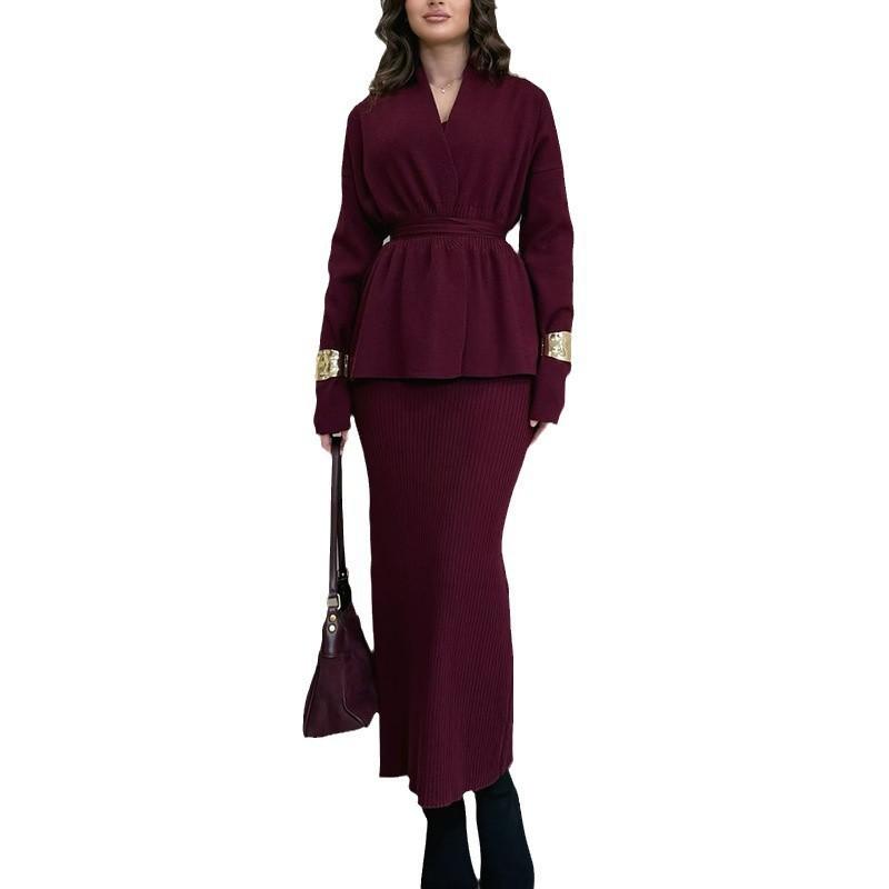Cross-border Europe, America, Amazon women's clothing 2025 spring new fashion temperament knitted sweater casual suit women