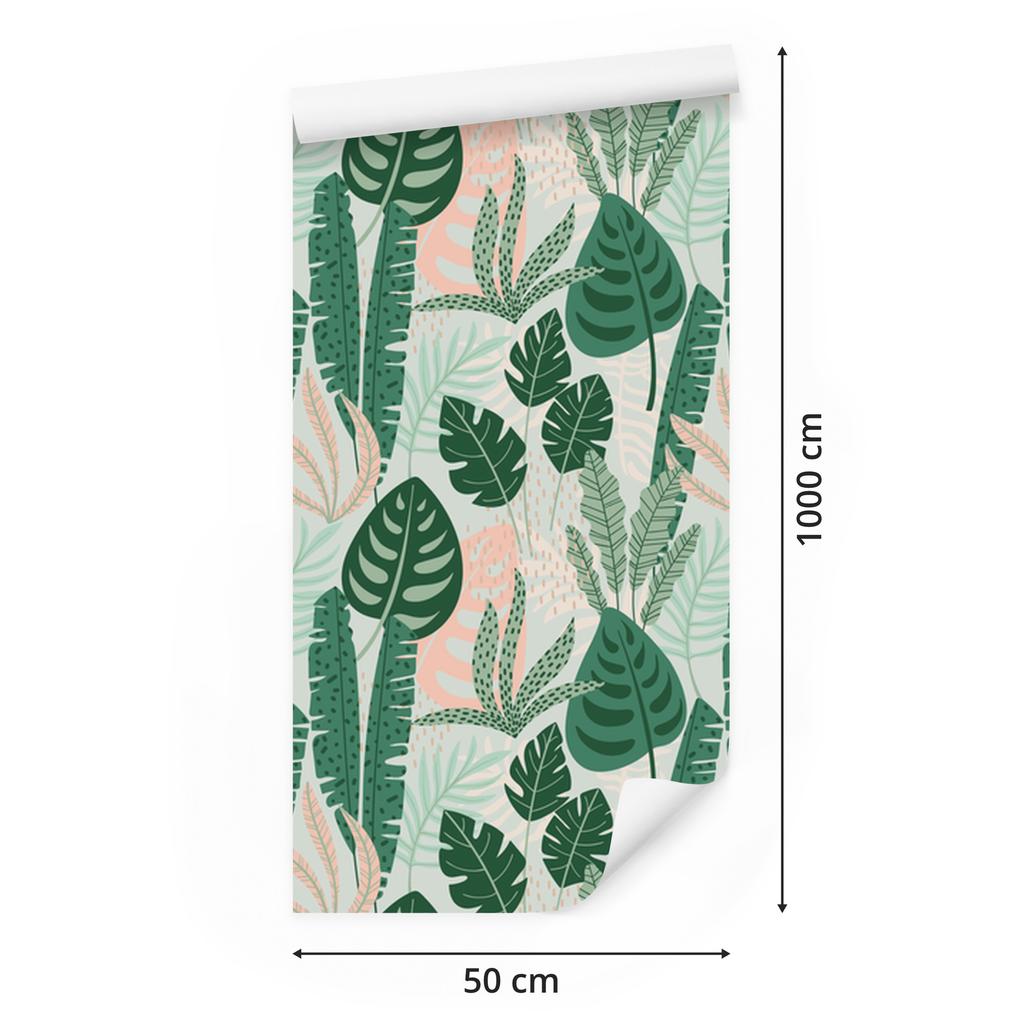 Green and Pink Leaves Wallpaper for Living Room and Bedroom 50x1000