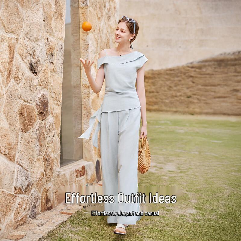 Women's Lyocell Linen Sleeveless Top & Wide-Leg Pants Set
