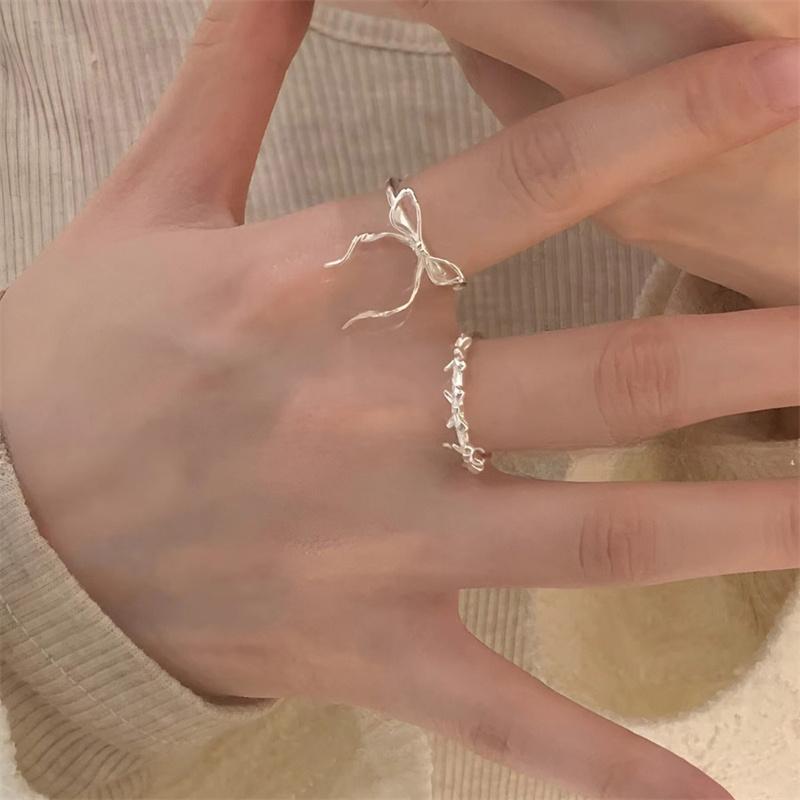 Sweet  Ribbon Bowknot Opening Adjustable Ring For Women Girls Light Luxury Bow Finger Ring Party Jewelry Birthday Gifts