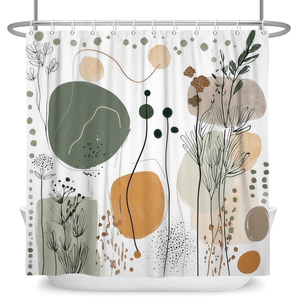 Boho Style Bathroom Shower Curtains Elegant Plant Pattern Home Bathroom Decor Waterproof Curtain With Hooks Polyester Curtains