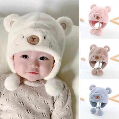 Kış Sıcak Bebek Şapkaları Yumuşak Top ile Yürümeye Başlayan Çocuk Kulaklı Ayı Şapkası Unisex Bebek Kar Şapkası Polar Sıcak Etek Ucu Şapkaları Yenidoğan İçin