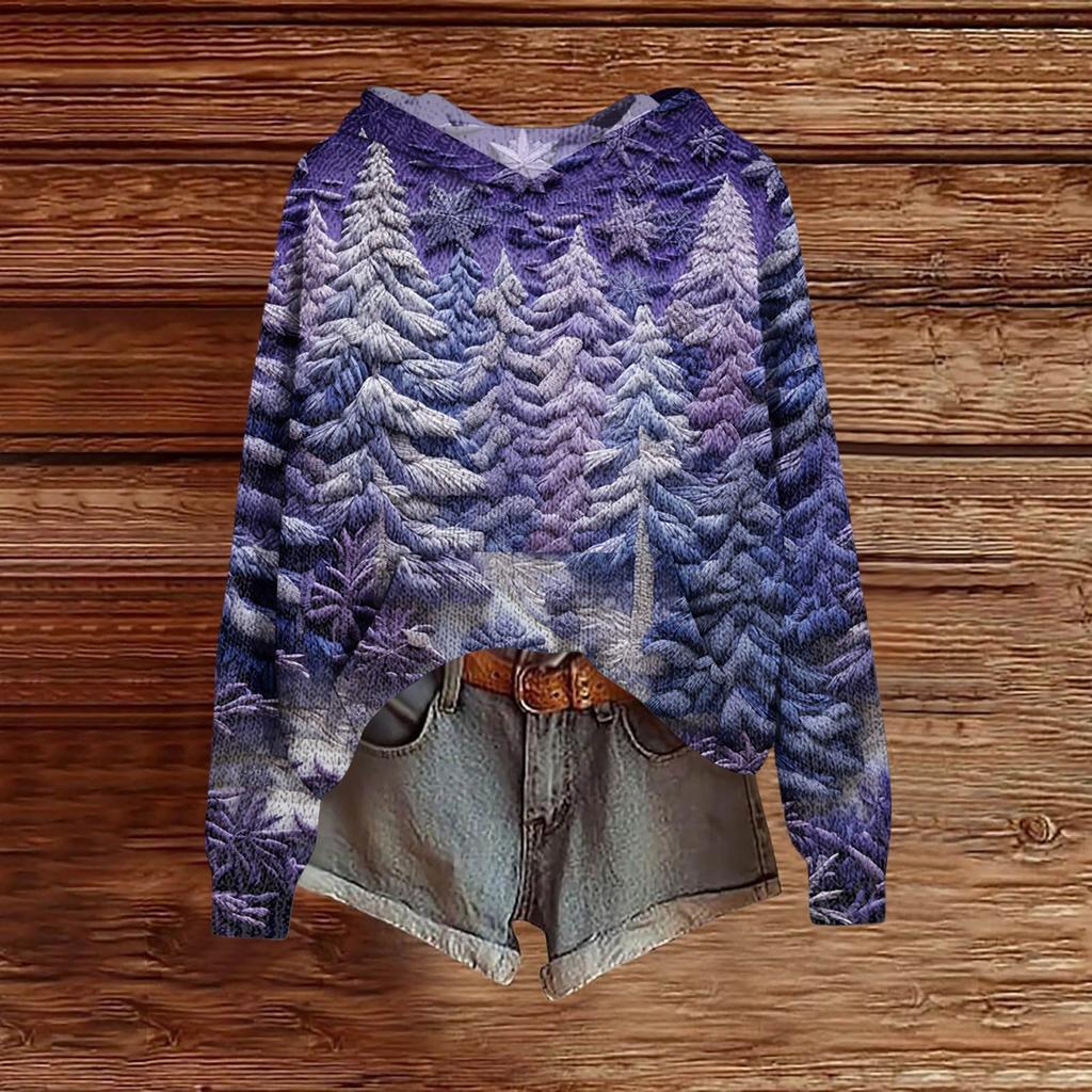 Ladies' Fashionable Printing Casual Hooded Long Sleeved Sweatshirt
