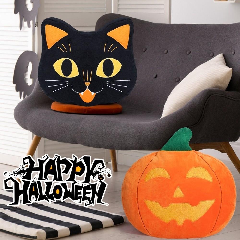 Super Soft Halloween Black Cat Plush Pillow Cartoon Novelty Pumpkin Cushion Housewarming Gift