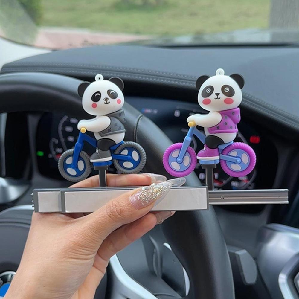 Car Ornaments Sliding Cycling Panda Cartoon Panda Doll Center Console Moving Bear Creative Auto Car Interior Decoration