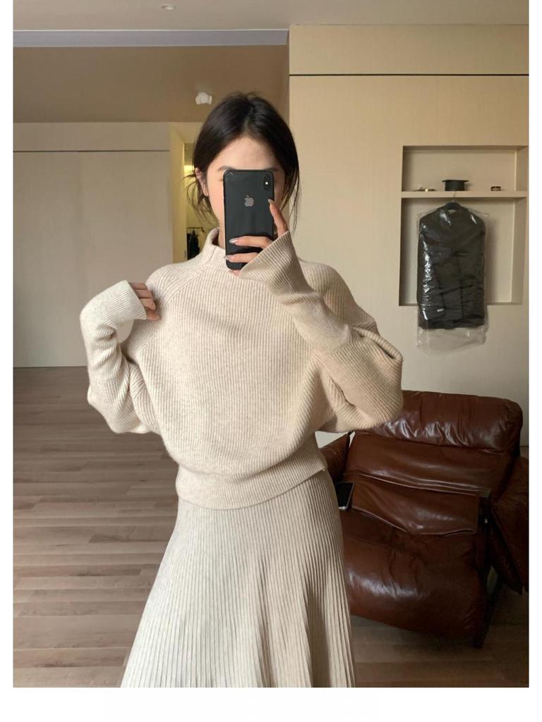 Elegant Autumn/Winter Knit Top & Long Skirt Set - Women's Fashion Two-Piece