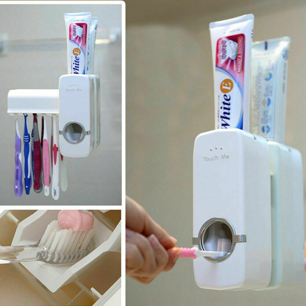 Automatic Toothpaste Dispenser And Toothbrush Holder Plastic Bathroom Organizer