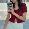 Korean Style Summer Spring Lace T-shirt Button Crop Top Slim Fit Knitted Cardigans