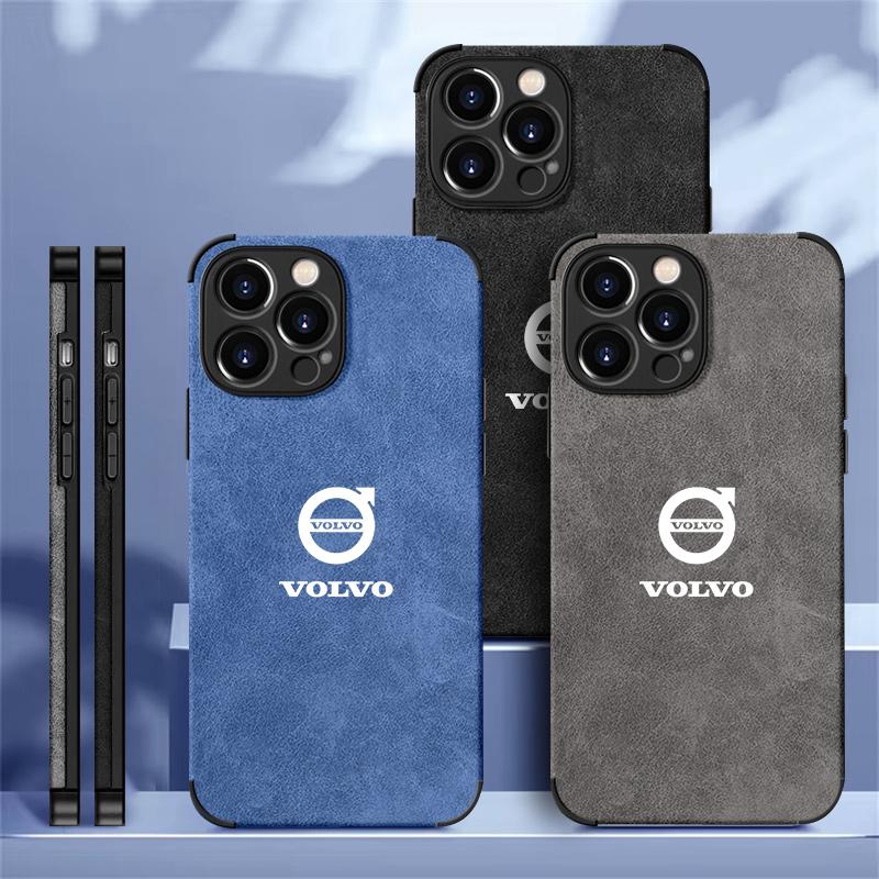 Car For Volvo Emblem Suede All Inclusive Phone Case For iPhone 16 15 13 14 12 Pro Max Mini 8 XR XS 16 Plus 15Pro MAX Cover Shell