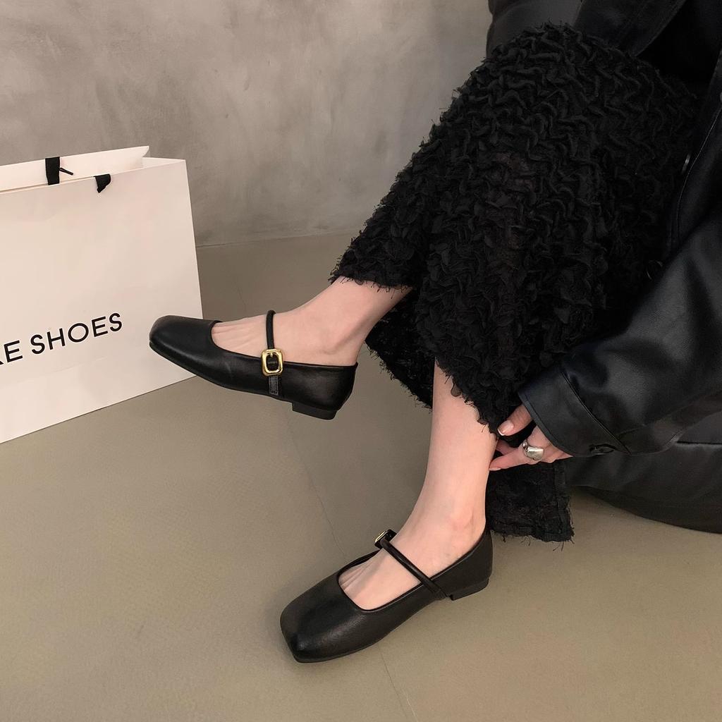 French square toe pumps single shoes women's shoes 2025 new summer fairy style flat Mary Jane shoes gentle wind