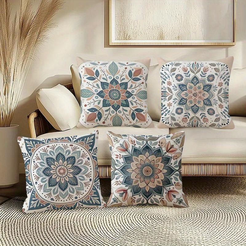 Ethnic Mandala Floral Pillow Covers Pattern Cushion Covers Zippered Single Sided For Sofa Living Room Bedroom Outdoor Home Decor