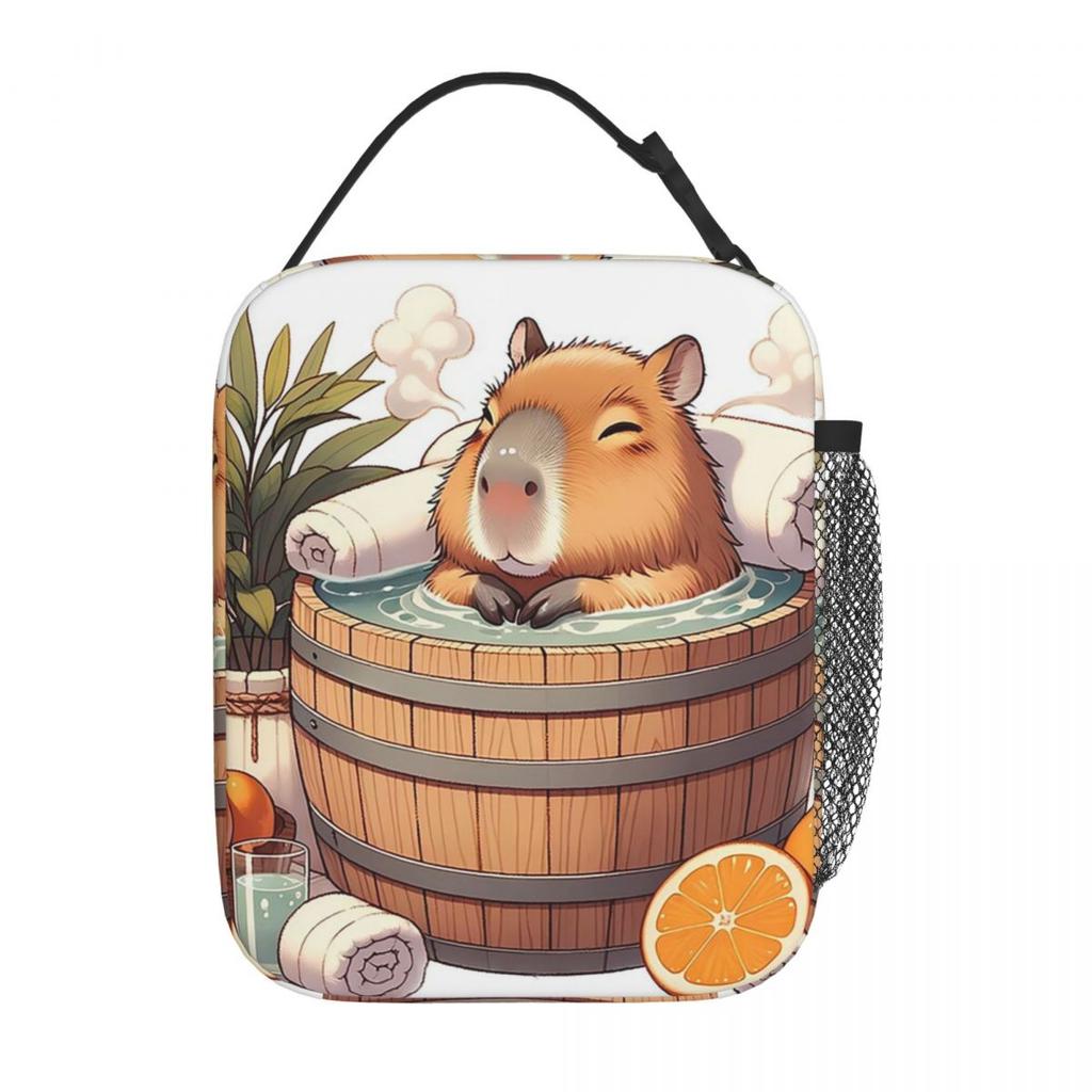 Bath Water Capybara Hot Spring Bubble Insulated Lunch Bag for Kids Cooler Thermal Food Box Tote Portable Lunch Boxes Container