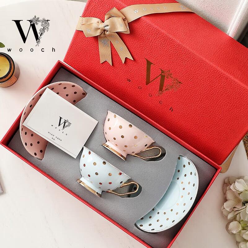 WOOCH Elegant French Polka Dot Ceramic Cup & Saucer Gift Set