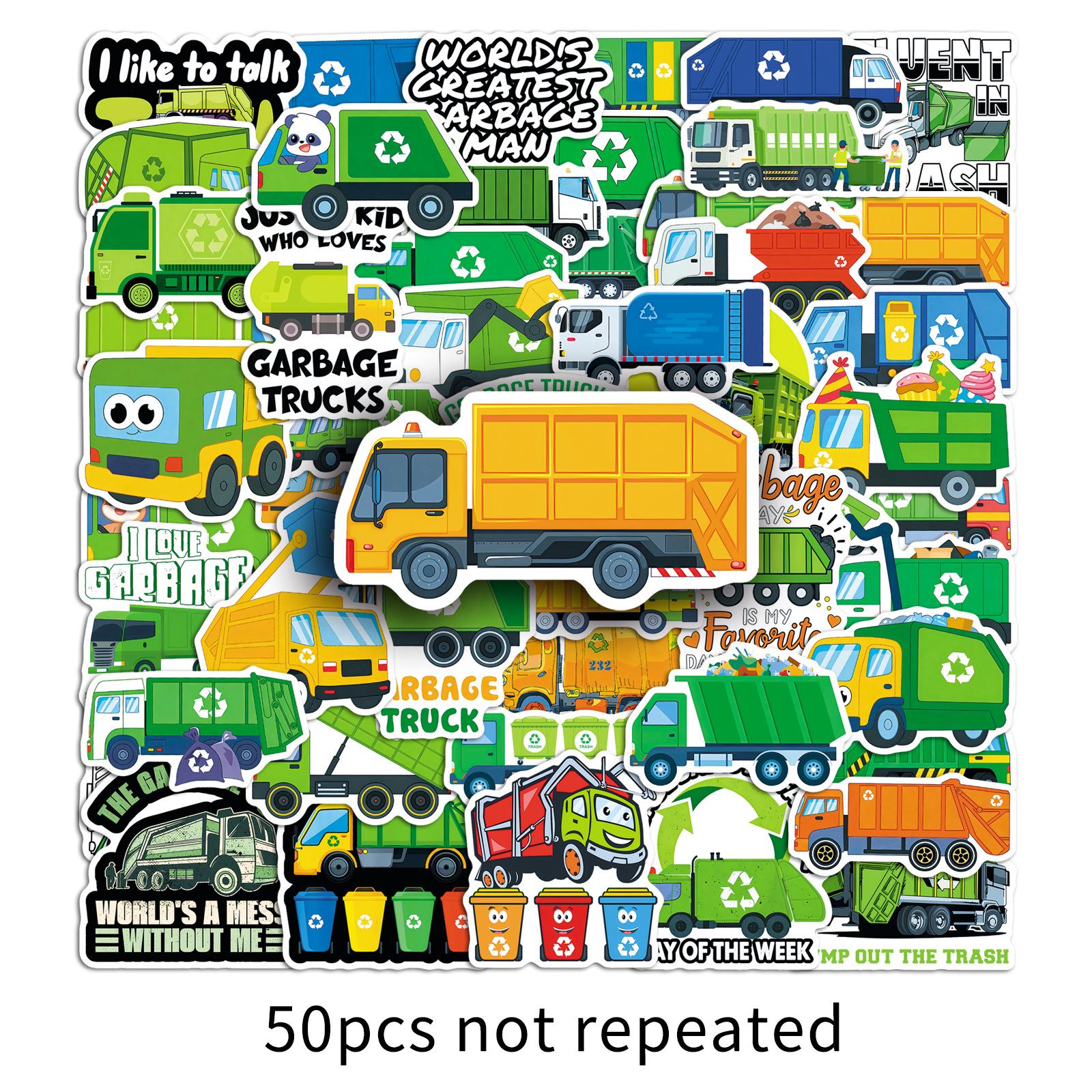 50 Garbage Truck Cartoon Stickers: Waterproof, Eco-Friendly, Perfect for Laptops, Water Bottles, Headphones, and More!