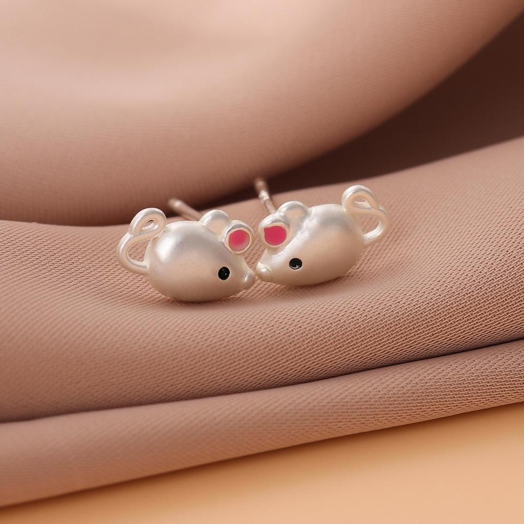 Charming Pink Mouse Ear Stud Earrings for Women