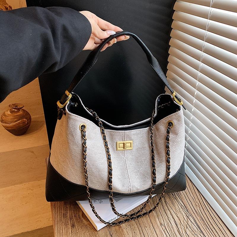

New large-capacity rhombus chain tote bag women s lazy wind splicing messenger bag shoulder bag bag чорний