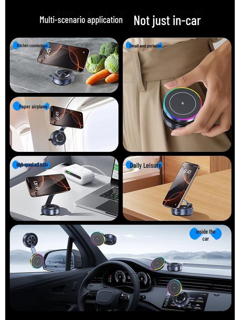 Multicolor Car Phone Holder: Magnetic Wireless Charger with Nano Suction Cup