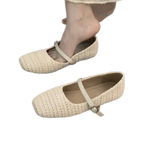 Late Evening Wind Niche Woven Brown Single Shoes Fairy Shoes 2025 New Summer Mary Jane with Skirt Birkenstocks