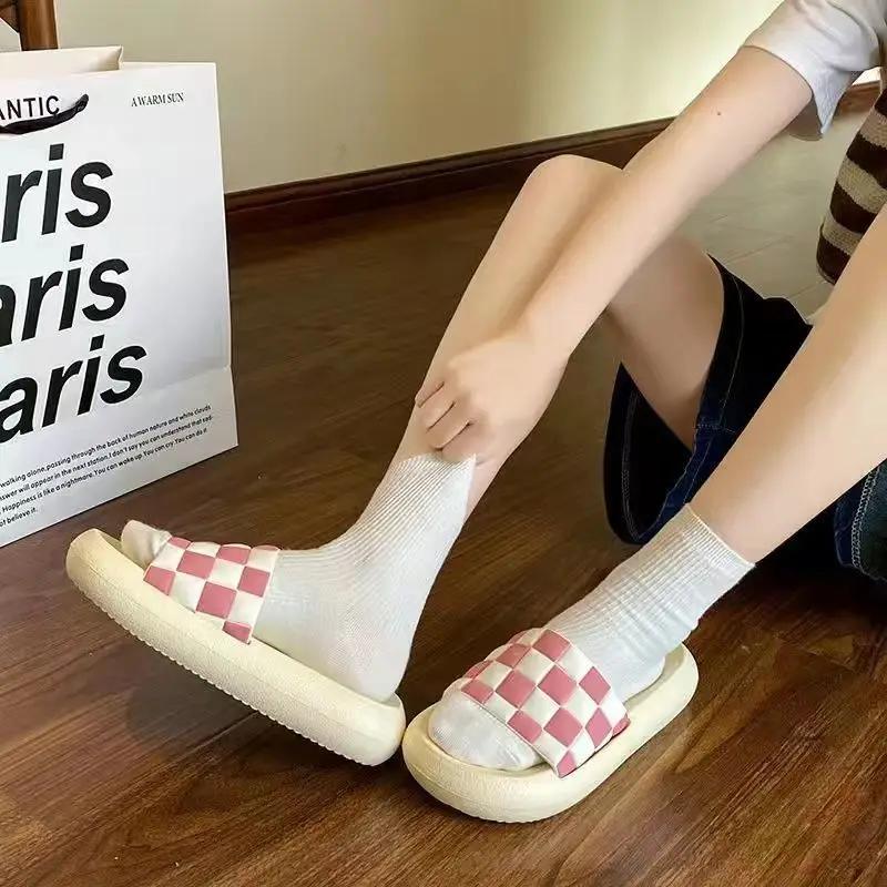 Fashion Woman Slippers Open Toe Bathroom Home Indoor Bedroom Sandals House Plaid Shoes for Women Slides Flat Original I B Unique G F 39